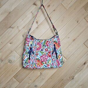 Vera Bradley Hope Garden Floral Shoulder Bag With Multiple Zipper Pockets & Red
